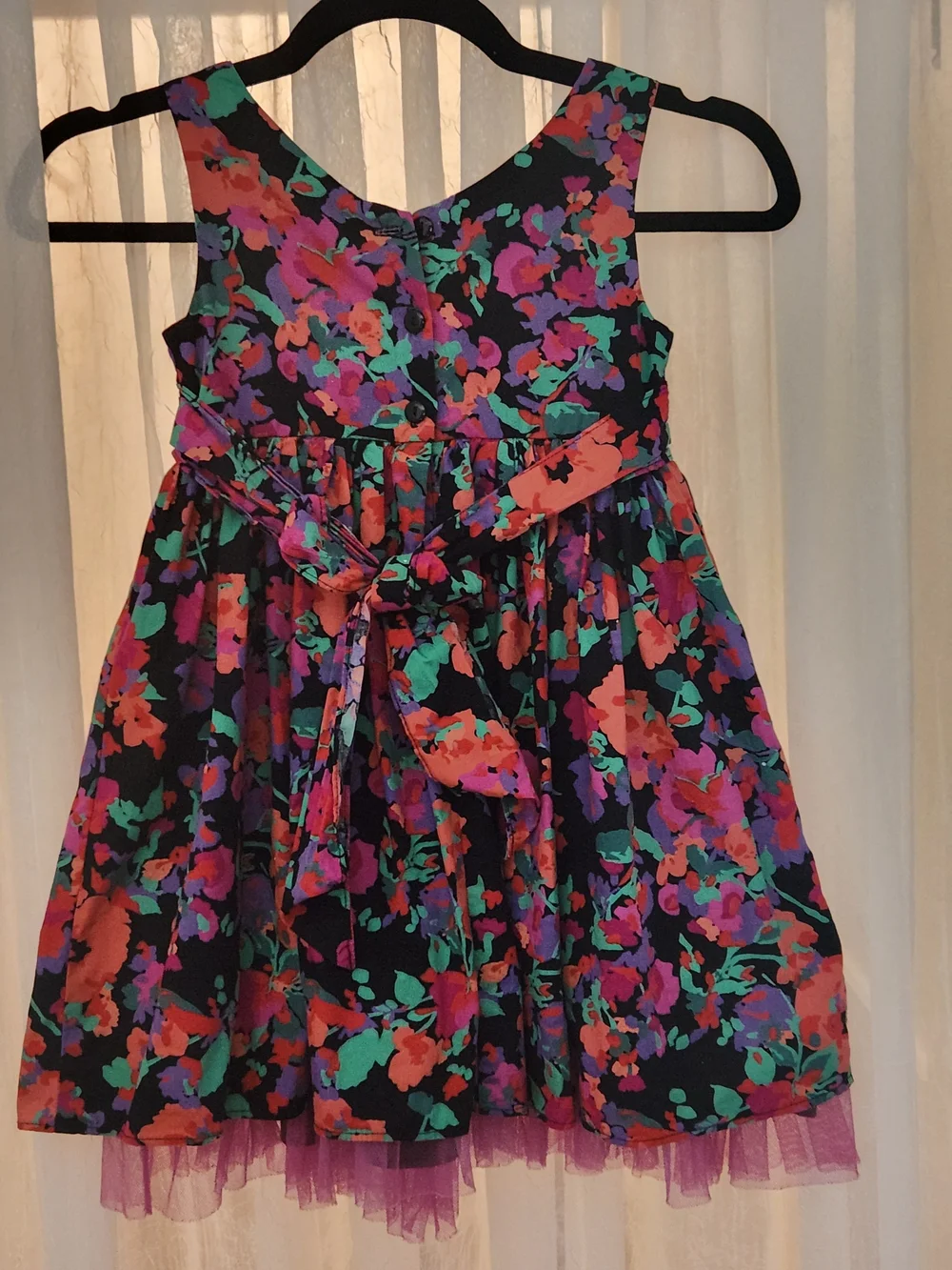Youngland's Floral Fit&Flare Dress -Black with Coral,Purple& Teal, Sz-5, EPreLC